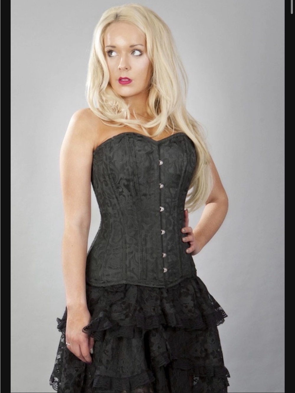 Burleska Black Brocade Double Steel Boned Overbust Corset 36” Plus Size 16/18
